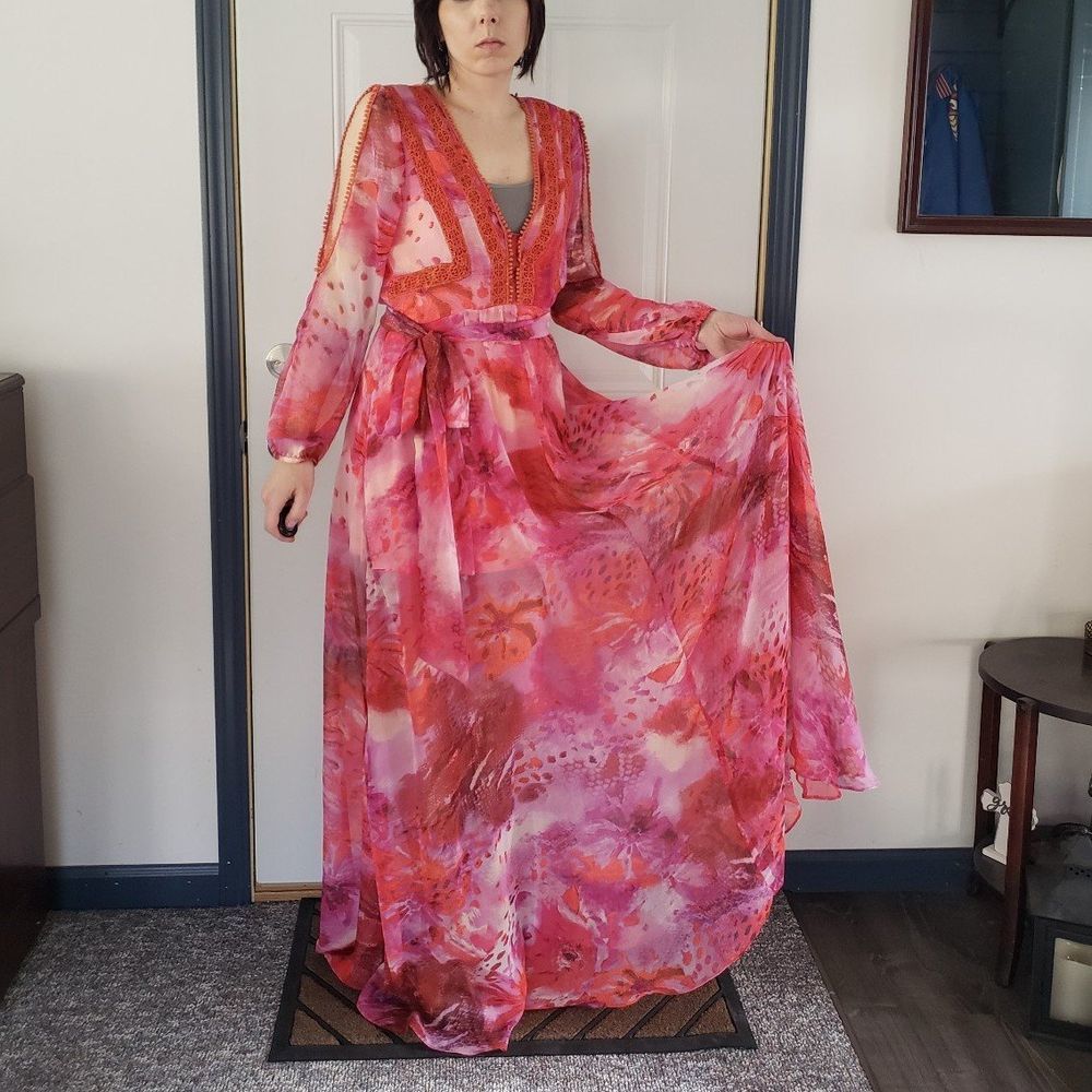 Retro Pink and Orange Maxi Dress